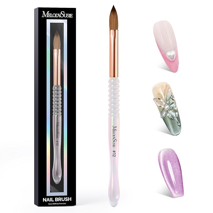 MelodySusie Kolinsky Acrylic Nail Brush, 80% Pure Kolinsky Hair, Professional Nail Brush for Acrylic Powder Nail Extension and 3D Nail Carving, Nail Art Tools for DIY Home Salon, Size 12