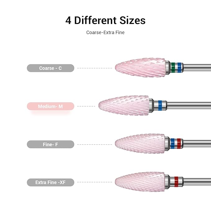 MelodySusie Ceramic Nail Drill Bit, 3/32'' (2.35mm) Professional Acrylic Nail File Flame Drill Bit for Manicure Pedicure Cuticle Gel Nail Polishing, Beginners Bits, Pink, Series Bit-S, Medium