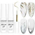 JODSONE 2pcs Metallic Nail Art Gel Liner Gold Mirror Chrome and Silvery 3D Effect Gel Nail Polish Thin Brush Metal Painted DIY at Home Salon Quality Gift for Women