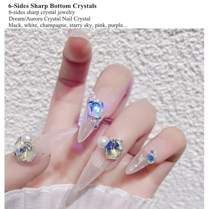 140 Pcs Crystals Rhinestones Set Nail Gems Pink Rhinestones Iridescent Clear Crystals Shiny Sharp Bottom Aurora 3D Nail Charms Nail Decorations for Nail Designs (colorful)