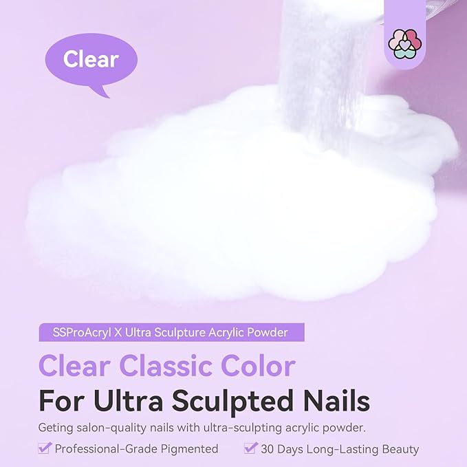 SAVILAND Ultra-Smooth Clear Acrylic Powder: Keratin Professional Acrylic Nail Powder Ultra Sculpture Tech for 3D Carving Nail Extension Tech Salon Studio Manicure