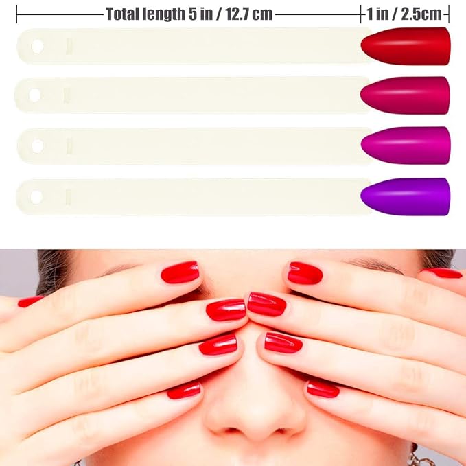 100 Pieces Nail Art Polish Display Practice Stick with Metal Split Ring Holder - Transparent Finger Clipper Nail Art Tips Display Swatches Nail Polish Color Board Card Plates Practice Templates