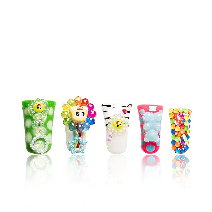 LOVFUL Press on Nails Lovkashi Flower | Handmade with Full Covered Crystals | Reusable Full Cover Nails | Duck Classic Regular 1.3 in | H65-M