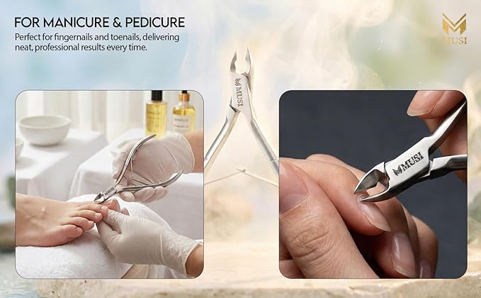 MUSI Cuticle Cutter & Nail Cutter- Durable, Stable & Super Sharp Stainless Steel, Precision Jaw Dead Skin Remover for Fingernails & Toenails, Manicure & Pedicure