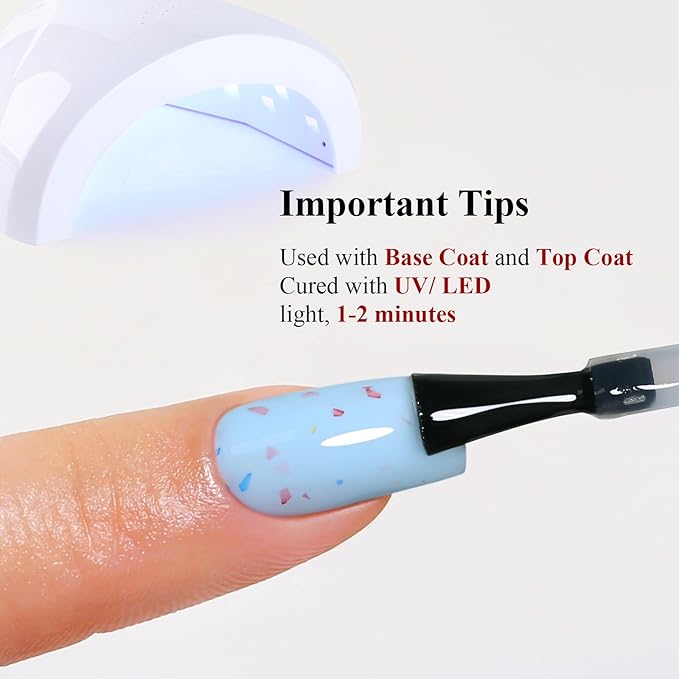 Pastel Gel Polish,0.5 Fl Oz Sky Blue Flake Glitter Gel Nail Polish Macaron Spring Summer LED UV Speckled Sparkle Art Starter Manicure Salon DIY Nail