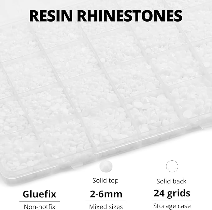 33000Pcs White Resin Rhinestones for Bedazzling, 2-6mm Mixed Sizes Bedazzle White Diamonds Gems, Flatback Bedazzled Jewels Crystals with B7000 Rhinestone Glue for Crafts Crafting Clothes Nail Art