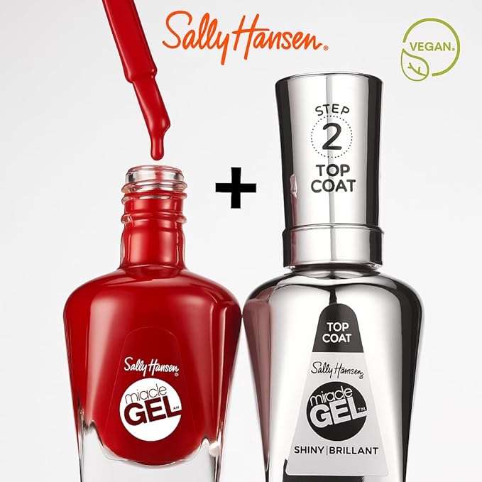 Sally Hansen Miracle Gel Pearls Salon Quality Nail Polish | Gel-Like Formula, Two-Step System, No UV Light Needed, Long Lasting | Sheer, Shimmer | 907 Rare Red Pearl | Ruby Red Nail Color