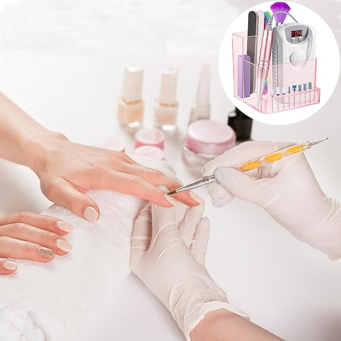 Mini Nail Drill Machine & Storage Box, Professional Nail Art Polishing Grinding Drill Bit Holder Display Organizer