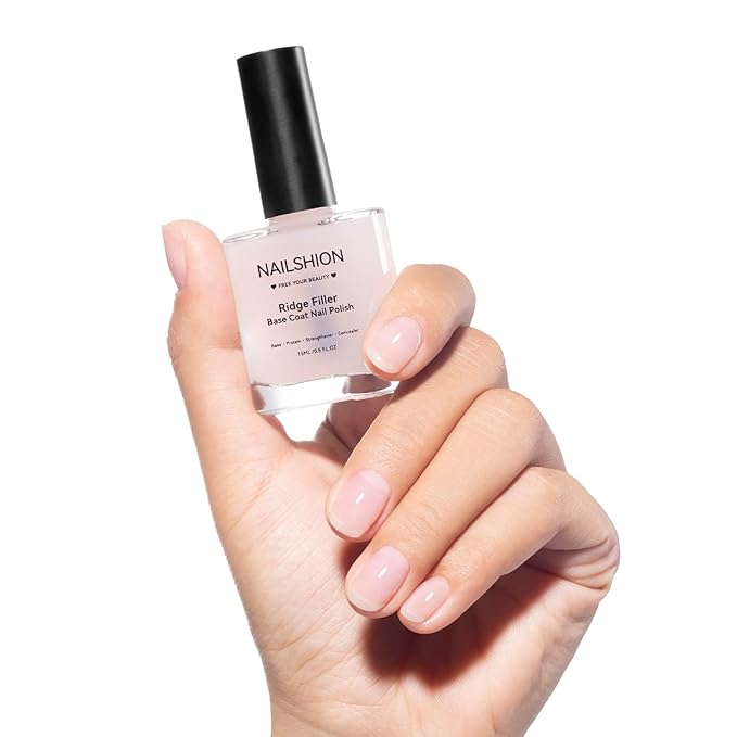 Ridge Filler Base Coat 3-in-1 Nail Strengthener Growth, Milky Fortifying Ridge Filler for Damaged Uneven Nails, VE Protein Formula Flawless Base, Vegan, Salon-Quality Nail Art at Home