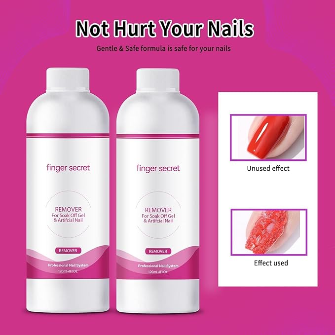 Nail Polish Remover 4Fl.Oz Nail Polish Remover Kit Professional Nail Glue Remover Quickly & Easily Remove Dip Powder Artificial Nails,Glitter Polish,Builder gel,poly gel acrylic powder.