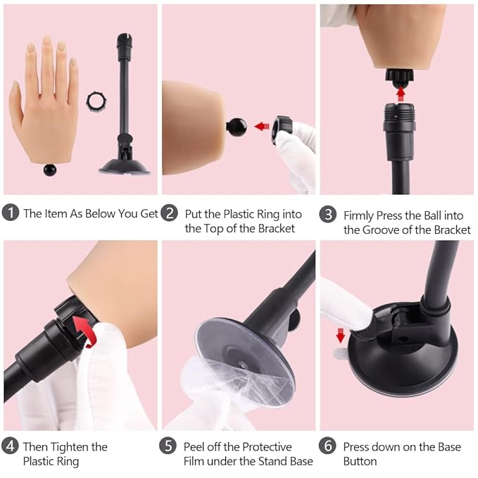 Practice Hand for Acrylic Nails with Stand Bracket, Silicone Fake Hands to Practice Fake Nails Mannequin Hand for Nails Practice and Nail Art Single Right Hand Color 1#