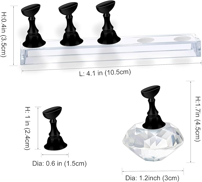 Nail Holder for Nail Art Practice, Nail Stands for False Nails Painting, 30 pcs of adhesive putty 1 Crystal Base 2 Sets Magnetic Acrylic (Black+White)