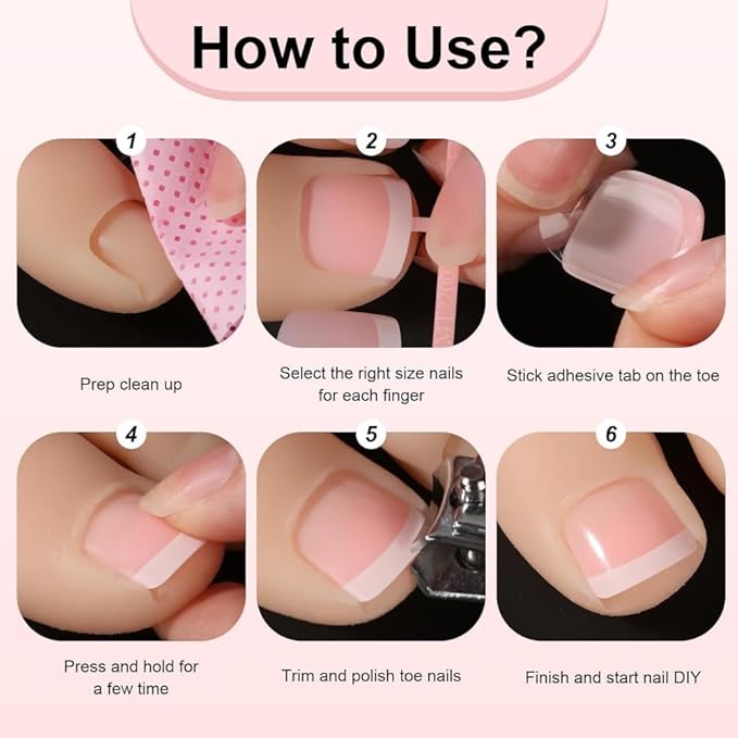 48Pcs Purple French Tips Press on Toenails Long Square Press on Nails with Pearl Flower Charm Design Glossy Pink Fake Toenails Summer False Nails Lilac Floral Nails Kits for Women Girls Manicure