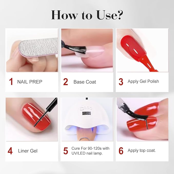 VENALISA Liner Gel Nail Polish 8ML 1 Pcs Black Gel Polish With Thin Brush For French Nail Art Swirls Nail Design Soak Off UV Gel DIY at Home Manicure Salon