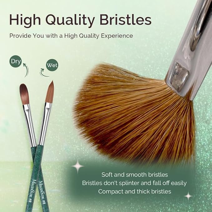 MelodySusie Kolinsky Acrylic Nail Brush,66% Kolinsky Hair Professional Nail Art Brush for Acrylic Application,Aurora Collection Fine Glitter Brush,Size 8