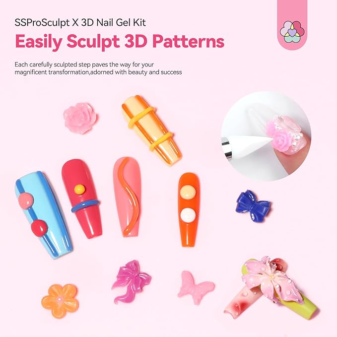 SAVILAND 3D Nail Gel Set: 12 Colors Non-Sticky Soak Off 3D Sculpting Gel for Nail Art Painting Drawing Hand Carving Molding with Sculpture Pen for 3D Nail Art Design Home Salon Manicure DIY