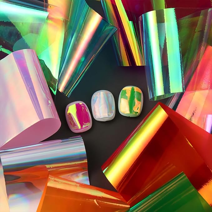 10 Rolls Aurora Nail Foil for Nail Art 3D Holographic Colorful Nail Foils Transfer Nail Transfer Foil Transparent Broken Glass Nail Art Foil Nail Design Sticker for Women Fingernails Nail Accessories