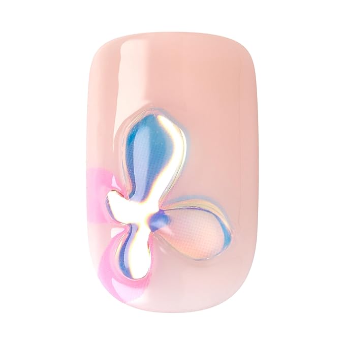 KISS Gel Fantasy Allure Press On Nails, Ready to Wear, 3D Design, Waterproof, Pink Gel Nail Glue 0.07 Oz. (2g), Manicure Stick & Mini File, 28 Count