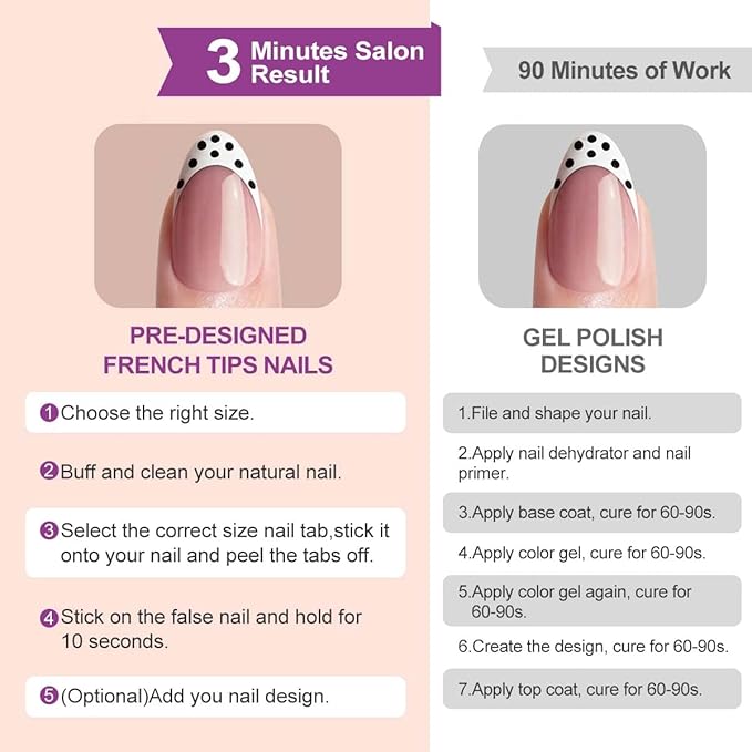 Polka Dot Press on Nails Short Almond Fake Nails 9 Colors French Tip Nails Press ons with Design Reusable Artificial Nail in 12 Sizes Full Cover Stick on Nails for Women Manicure Decorations 216Pcs