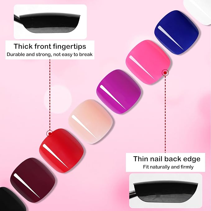 LoveOurHome Colored Press on Toenails Short Square Fake Toe Nails Tips Glossy Full Cover Artificial False Toenail French Pedicure Decor 24 Colors for Women Teen Girls