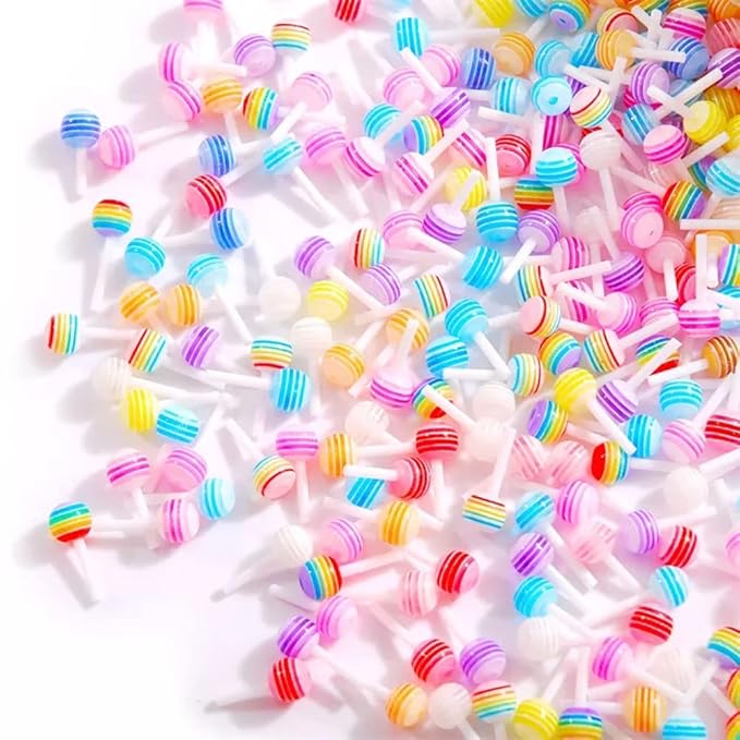 Nail Art 3D Charms Lollipop Kawaii Mini Candy Nail DIY Crafting Cartoon Accessories Manicure Mix Colors 100 PCS