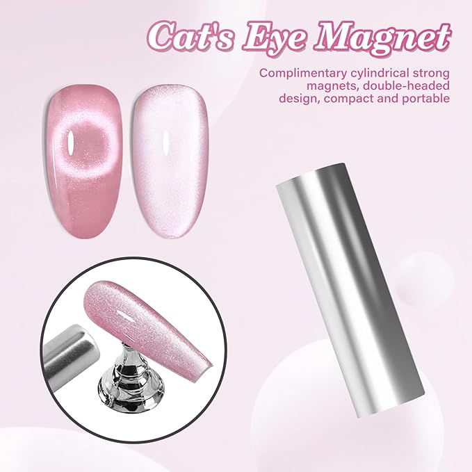 EBANKU Cat Eye Gel Nail Polish, 15ml Glitter Holographic Nail Polish with Magnet, Reflective Translucent UV Gel Polish Valentines Salon DIY at Home(Pink)