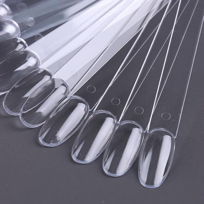 150 Pcs Nail Swatch Sticks with Ring, Clear Oval Nail Art Polish Color Display Practice Tips, Acrylic False Nail Sample Sticks Nail tech Supplies for Home or Salon Use
