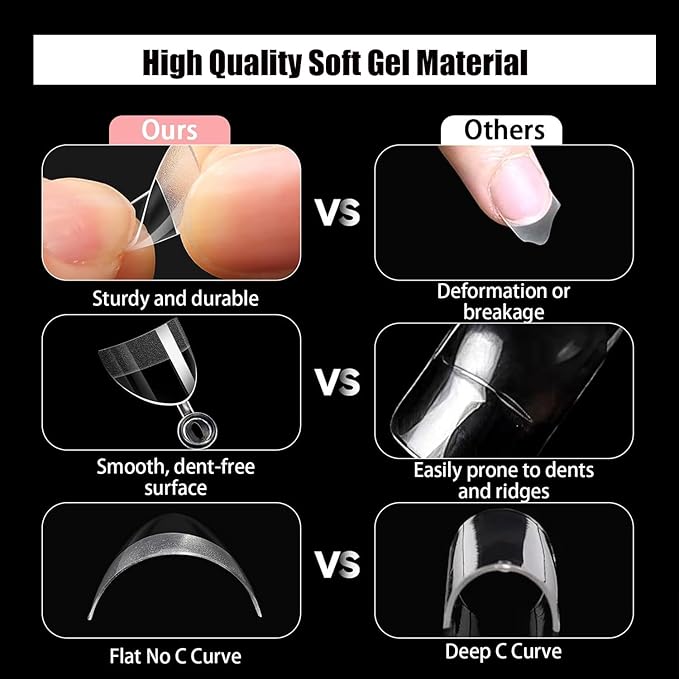 480Pcs Extra Short Half Cover Almond &Tapered Square Nail Tips Gel x Clear Set,2 Shape Pre Shape XXS for Manicure Art Home DIY Salon 12Sizes