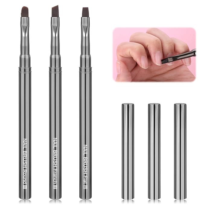 3PCS Clean up Nail Brush, Nail Polish Brush Round/Angled/Flat Acetone Resistant Brushes for Manicure Painting Design Cleaner Remover Tool Professional DIY
