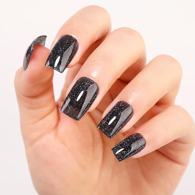 Imtiti Glitter Gel Nail Polish, 0.5 Fl Oz Black Glitter Gel Polish Soak Off LED UV Diamond Shimmer Sparkle DIY Art Starter Manicure Salon