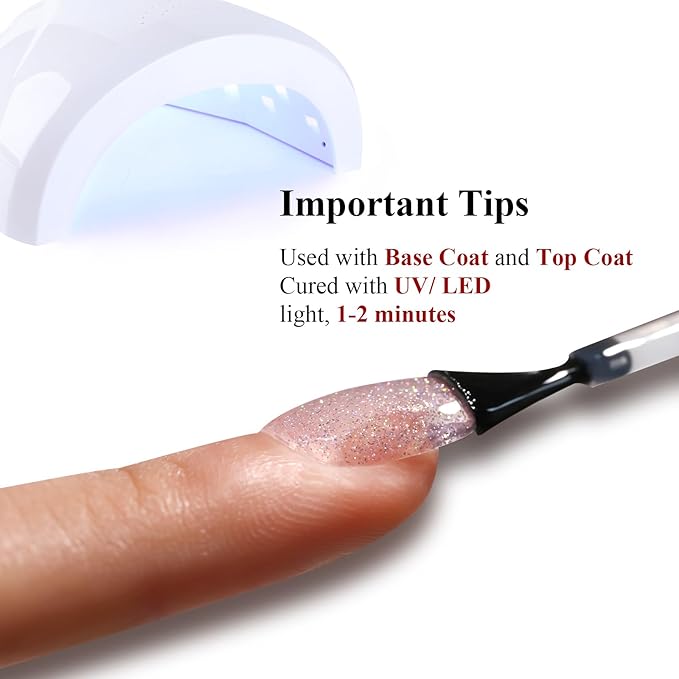Glitter Gel Polish,0.5 Fl Oz Clear Silver Iridescent Glitter Gel Nail Polish Sparkle Shimmer Gel Glitter Nail Polish Summer Rainbow Soak off LED UV Gel Nail Polish for Art DIY Manicure