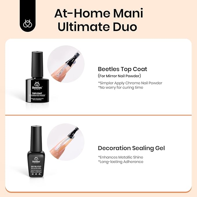 Beetles 20 Colors Metallic Chrome Nail Powder Kit 24Pcs Pearl Chrome Nails Powder Glitter Gold Silver Mirror Nail Art with Base Top Coat & Decoration Sealing Black Gel Nails Polish Gifts for Women