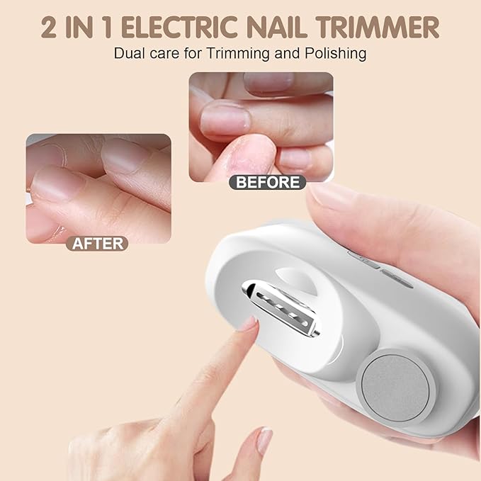 Electric Nail Clippers for Seniors,Smart Nail Clippers 2026 New 3 in 1 Electric Toenail Clipper with Polishing and LED Light,Smart Toenail Clipper 2 Adjustable Speeds for Adults,Baby (Apricot)