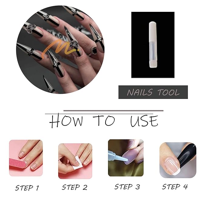 MISUD Press on Nails - Long Stiletto Fake Nails with Goth Black Cross, Acrylic Y2K Charms Design 24 pcs