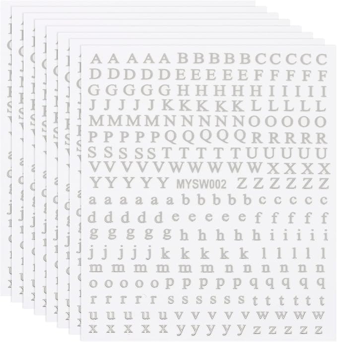 PATIKIL Letter Nail Stickers, 8 Sheet 3D Self-Adhesive English Letter Nail Decals Small Alphabet Art Sticker Metallic Fluorescence Design Manicure for Women DIY Decor, Silver