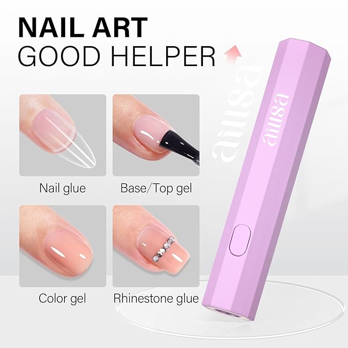 AILLSA Mini UV Light for Nails Handheld LED Nail Lamp Small Gel Nail Lamp Portable Fast Drying Cordless for Valentine's Day Gift (Purple)