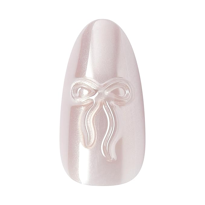 KISS GLAM, Press On Nails, Nail glue included, 'Ripple', Pink, Medium Size, Almond Shape, Includes 32 Nails, 2g Glue, 1 Manicure Stick, 1 Mini File