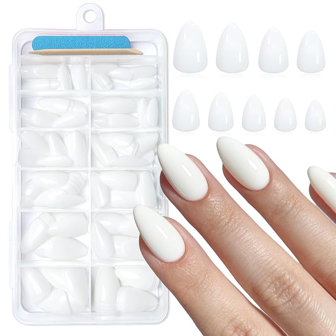 120pc White Almond Press on Nails Short Fake Nails Press ons for Women Acrylic Nails Press on Nails&Glue Tabs, Short White Press on Nails Almond False Nail Tip Stick on Artificial Fingernail