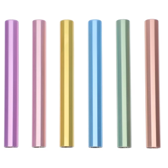 HEALLILY Manicure Pen Caps - 6 Pcs Zinc Alloy Nail Art Pen Covers Durable Nail Brush Protectors for Salon & Home Use