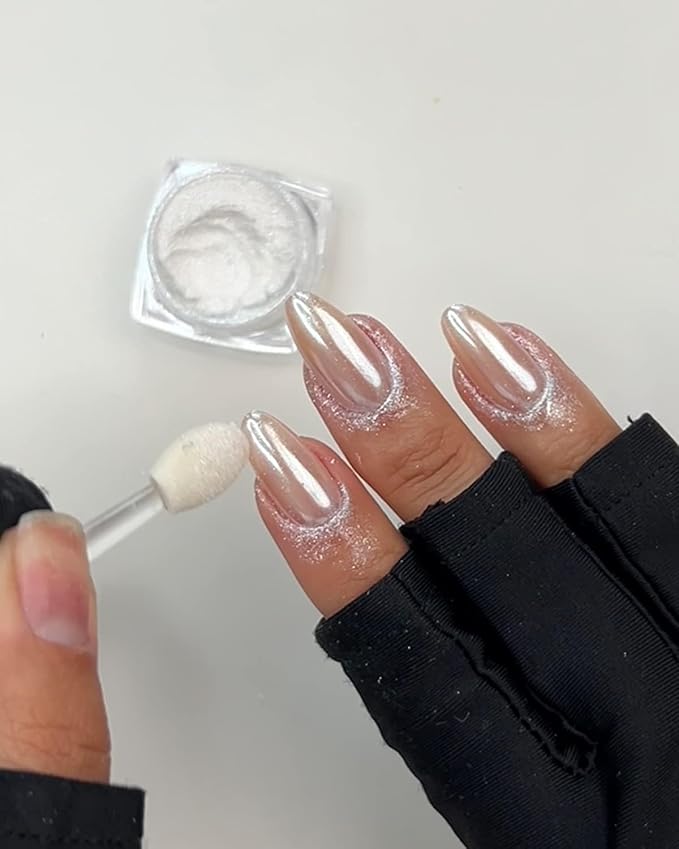 2 Boxes Pearl White Nail Powder - Glazed Donut Chrome Powder for Nails - Pearlescent Iridescent Gel Cromer Nail Powder