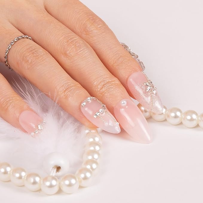 LOVFUL Press on Nails Chandelier | Handmade with Full Covered Crystals | Reusable Fake Nails | Almond Regular 1.0 in | H311-S