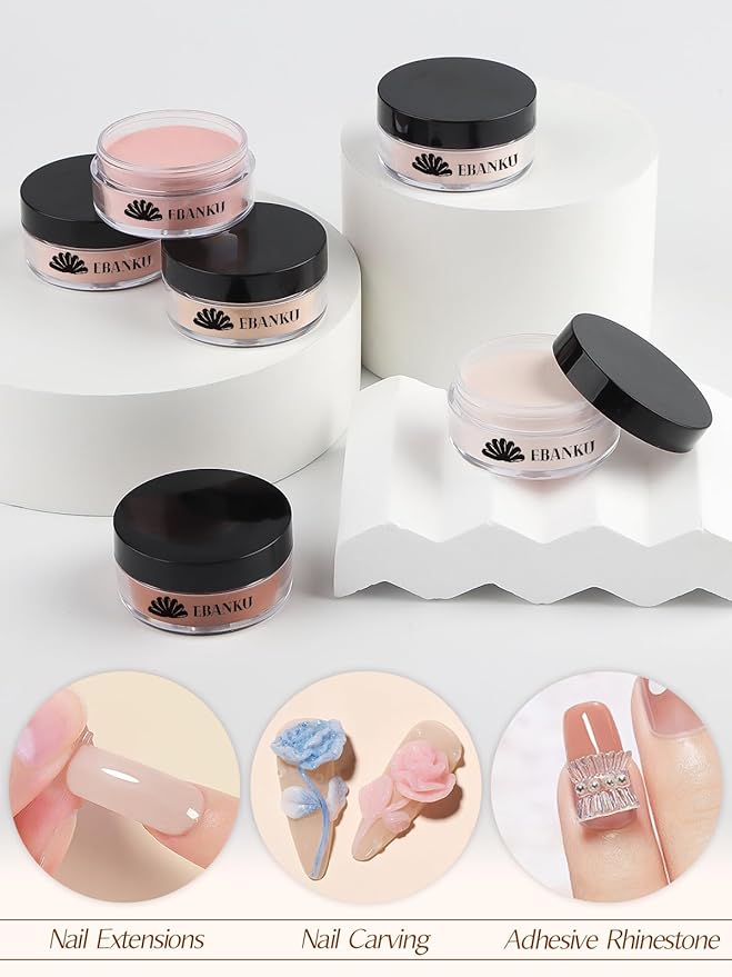 EBANKU Nude Acrylic Powder Set, 6 Colors * 10g/0.35oz Acrylic Nail Powder Warm Colors Series Acrylic Powder for Nail Acrylic French Extension 3D Nail Carving, Long-Lasting, No Nail Lamp Needed