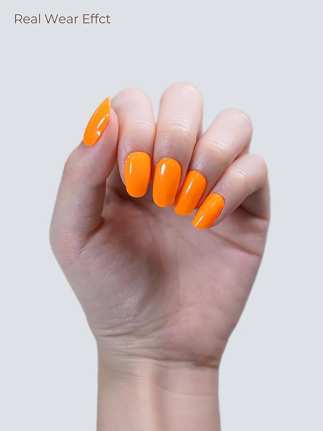 Semi Cured Gel Nail Strips - UV Light Gel Nail Stickers - 20 Long Lasting Salon Quality Wraps (Marigold Orange)