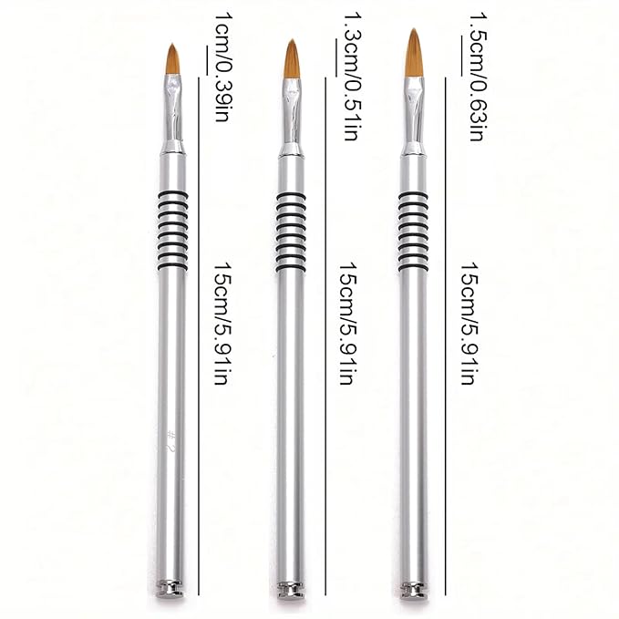 SILPECWEE 3Pcs Kolinsky 3D Nail Art Brush Set - Size 2/4/5#, Acrylic Nail Brush with Silver Metal Nonslip Grip Handle Polish Clean Up Manicure Sculpture Tools for Women Acrylic Application