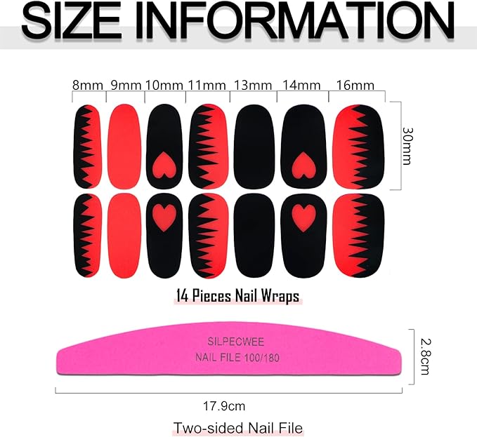 SILPECWEE 20 Sheets Red Solid Color Nail Polish Stickers Decals Valentine's Day Nail Wraps for Women Gel Nail Strips Self Adhesive Nail Polish Strips Holiday Design Nail Art with 1pc Nail File