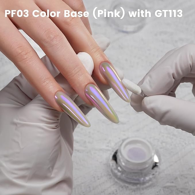 Yokefellow GleamTap Cushion Aurora Chrome Nail Powder -Mermaid Aurora Effect,Nail Art Glitter Decoration for Home DIY Salon Manicure (GT113 Daydream/Green Blue with Lilac Sheen)