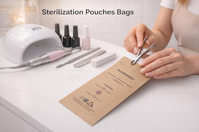 100PCS Sterilizer Pouches for Nail, Throwaway Nail Tools Bag Accessories with Color Changing Indicator for For Dentist Tools and Nail Art Supplies 3.9 X 7.9 Inch
