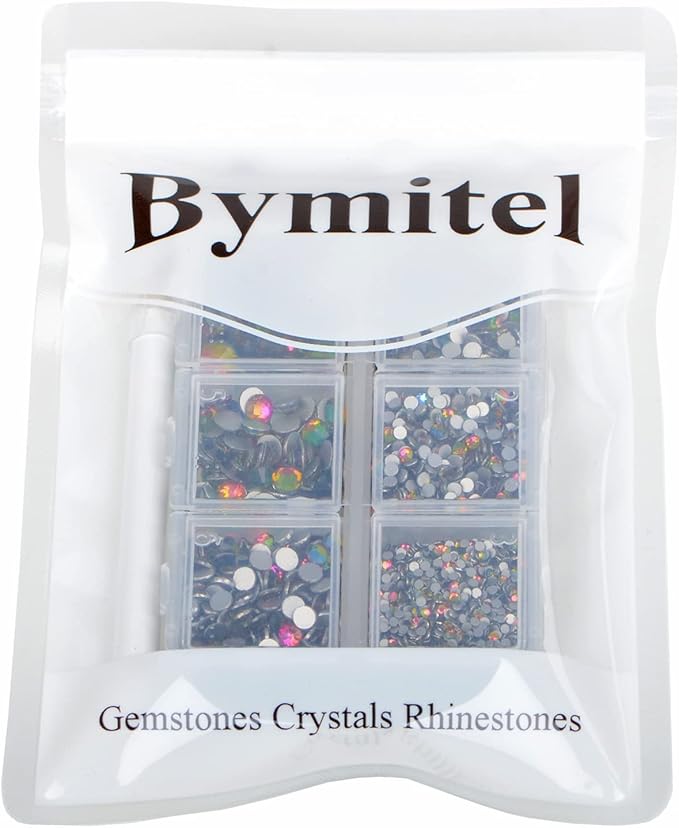 Bymitel 5000 Pieces 6 Mixed Sizes Glue Fix on Glass Rhinestones Round Crystal Gems Flatback for DIY Jewelry Making with one Picking Pen(6-Sizes 5000PCS, Vitrail Medium)
