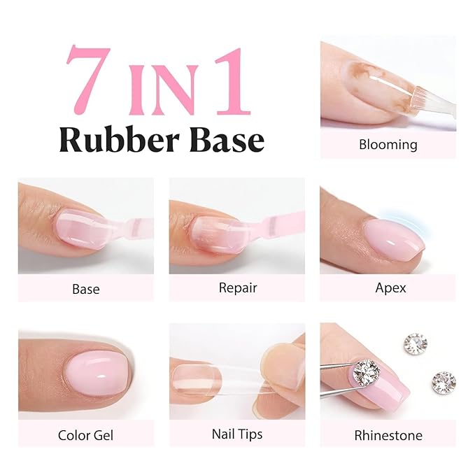 AZUREBEAUTY 15ml Rubber Base Builder Gel Polish for Nails, Nude Pink Rubber Base Coat, Self-Leveling Apex Building Nail Strengthener, Long Lasting Soak Off UV LED for Thin Weak Brittle Nails