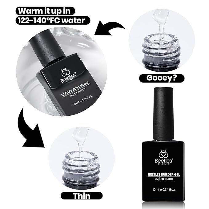Beetles Low Heat Builder Nail Gel-Dew Glow Gentle Curing 8 in 1 Strengthening Natural Nail Building Apex & Extension for Beginner DIY Salon at Home,Clear Gel Builder,UV & LED Lamp Needed